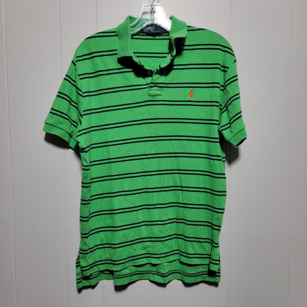 Polo Ralph Lauren Men Green and blue Striped Short Sleeve Polo Shirt Size S